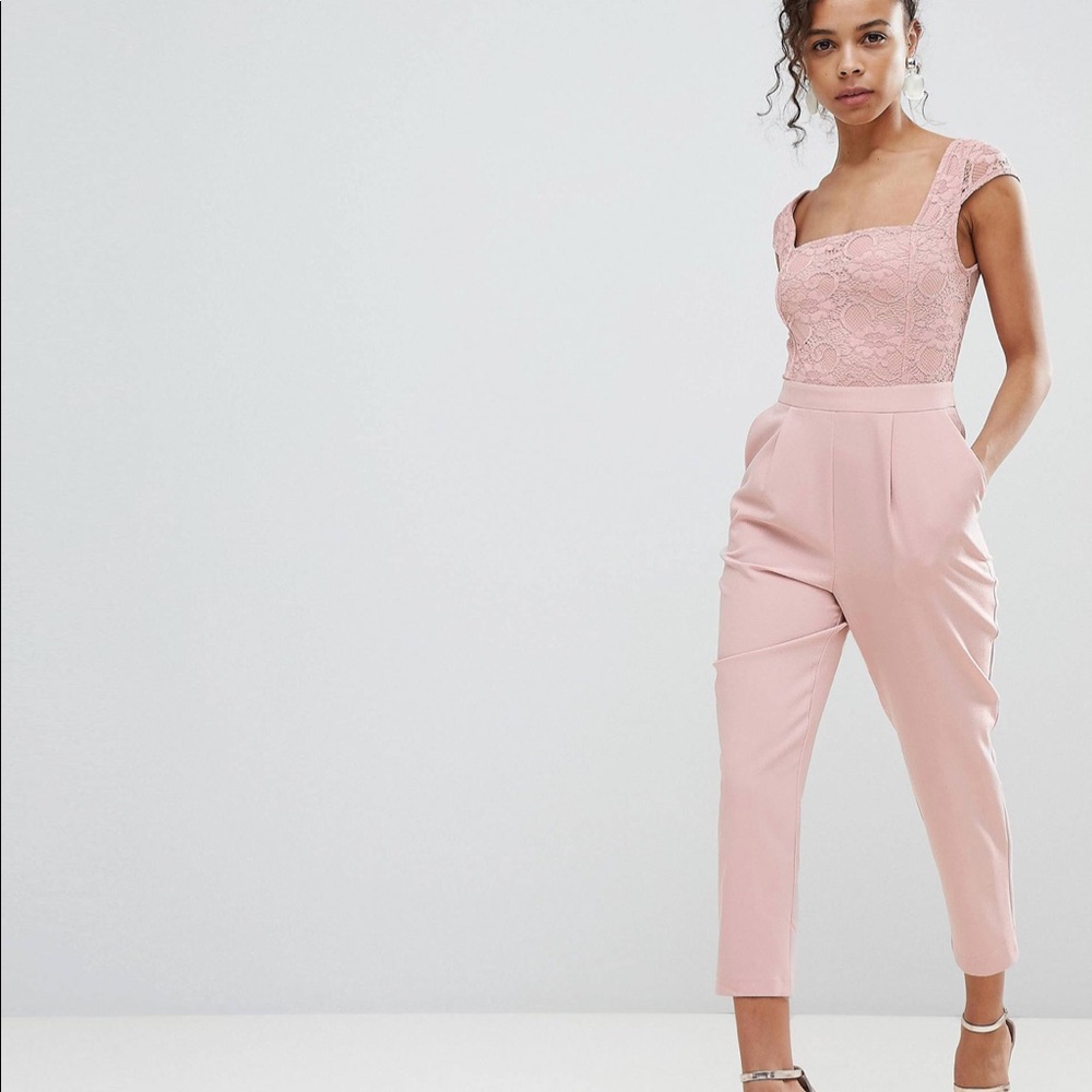 ASOS PETITE Lace Top Jumpsuit with Lattice Back